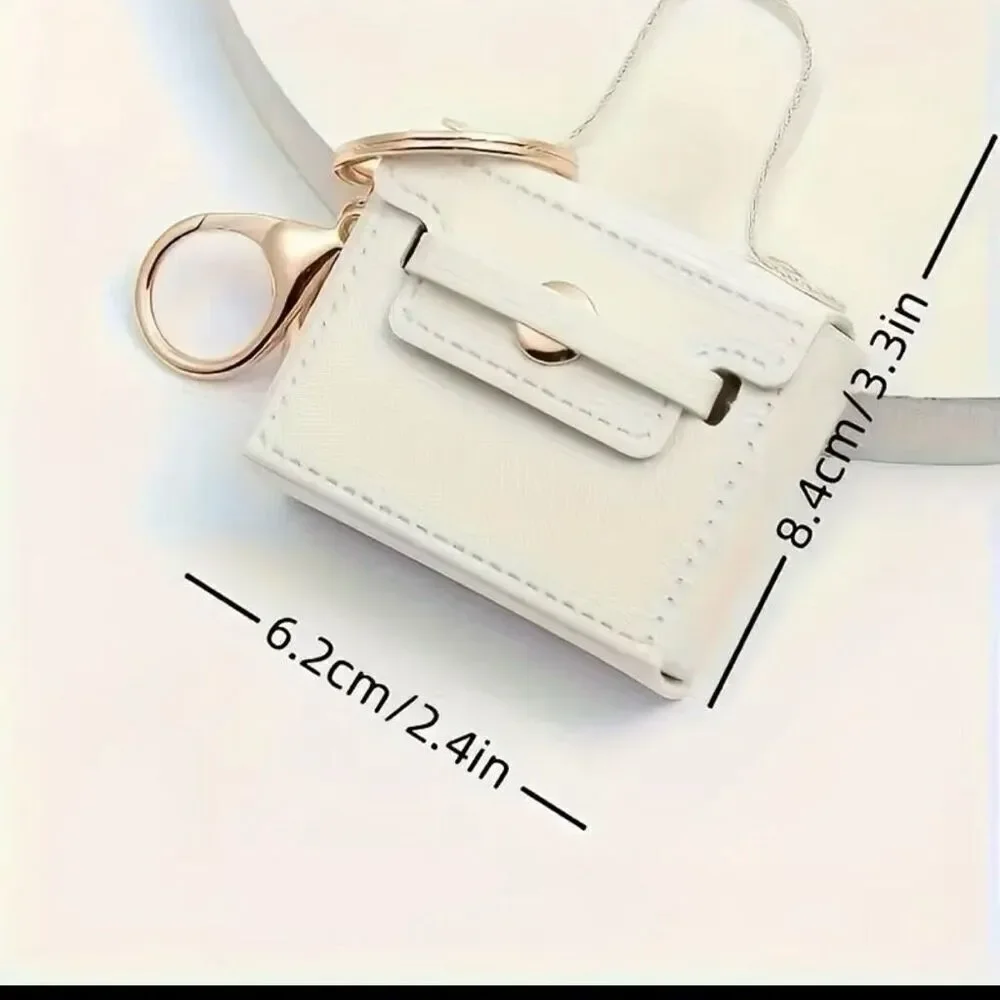 NWT White Pu leather & Gold Bag Purse opens Handbag Lobster Keyring Key holder